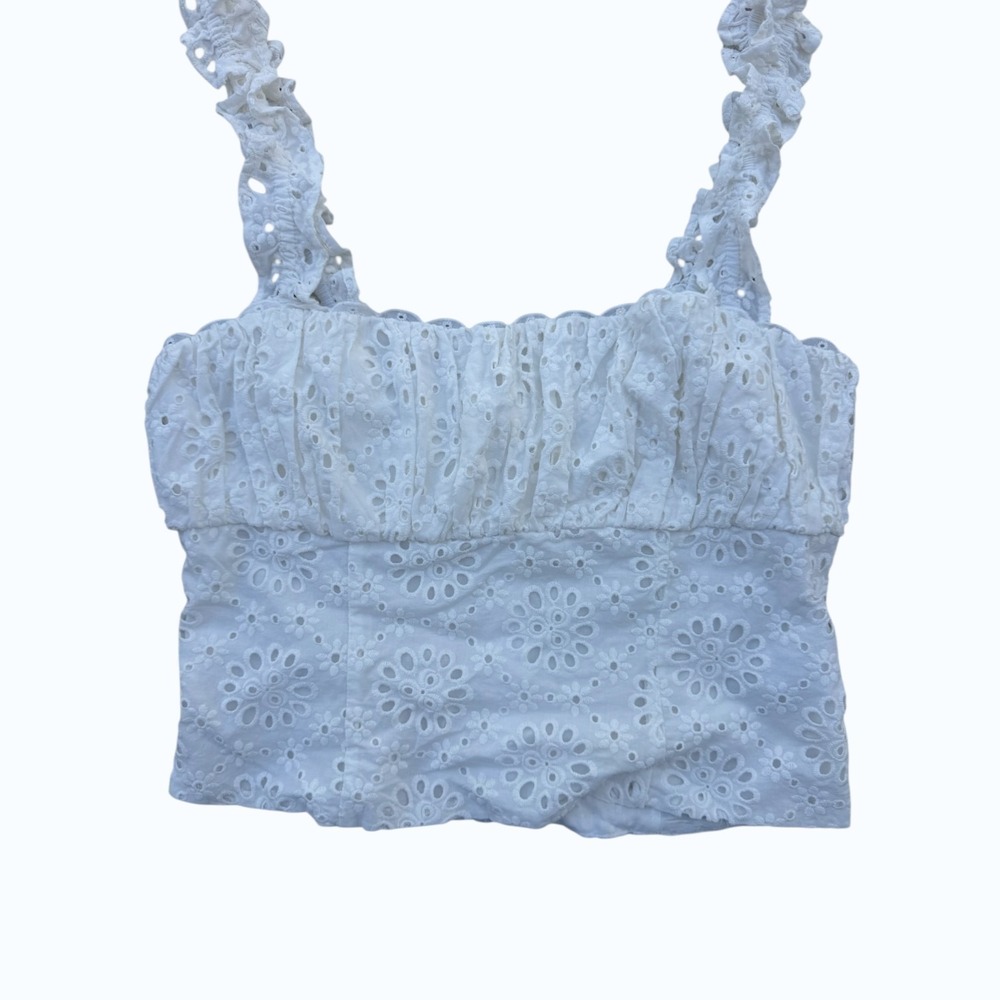Tularosa Eyelet Crop Top Bohemian Ruffle Cotton Blouse Medium Sold by Revolve - Picture 3 of 11